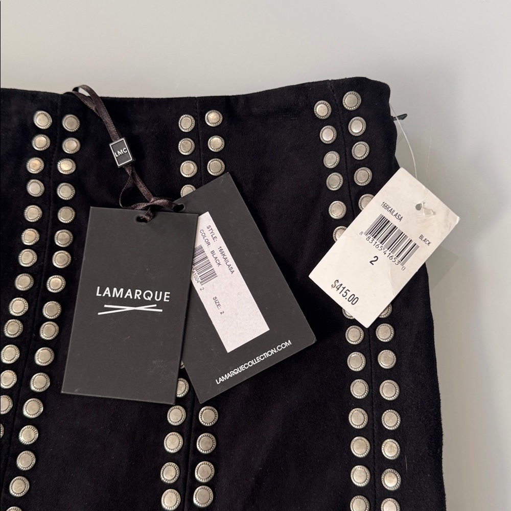NWT LAMARQUE Tara Studded Suede Leather Mini Skirt – Size 2 - Picture 3 of 7